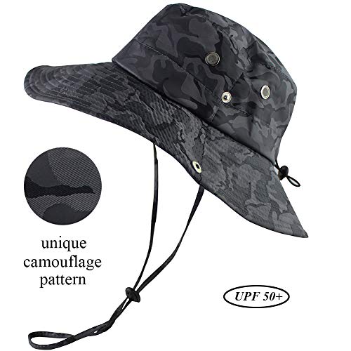 CAMOLAND Mens Fishing Hat Wide Large Brim Sun Hat with Outdoor UV Protection - color: Grey Camouflage