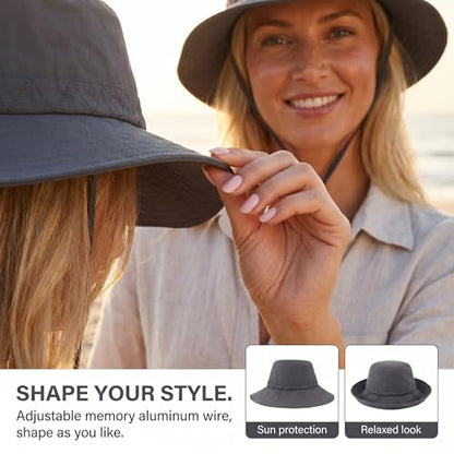 Moon Kitty Men's Sun Hat UPF 50+ Wide Brim Bucket HatAdjustable Nylon Fishing Hiking Boonie Hat for Large Heads - color: Grey