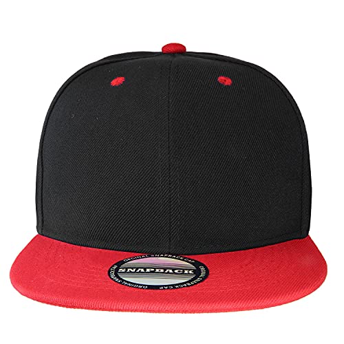 Falari Wholesale 12 Pack Snapback Hat Cap Hip Hop Style Flat Bill Blank Solid Color Adjustable Size - color: 12-pack Black/Red