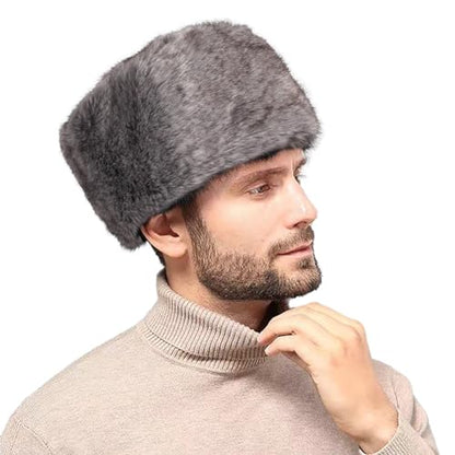 Men Winter Trapper Hat Faux Fur Russian Trooper Hat Furry Ushanka Hat Warm Dad Hat Outdoor Windproof Hunting Ski Cap - color: Gray