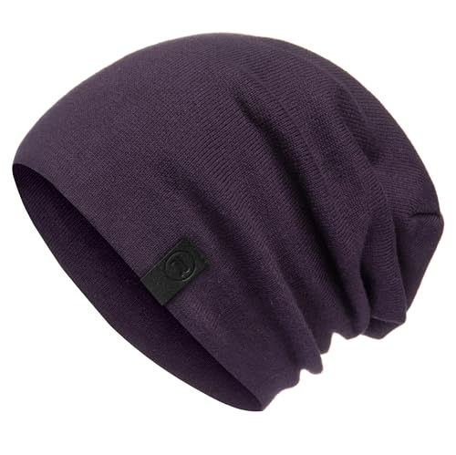 Warm Slouchy Beanie Hat - Deliciously Soft Daily Beanie in Fine Knit - color: Eggplant