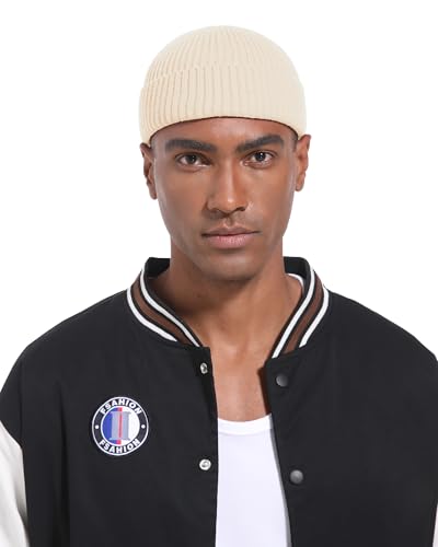 Short Fisherman Beanie for Men Women Wool Fleece Lined Winter Hat - color: 1pcs-beige