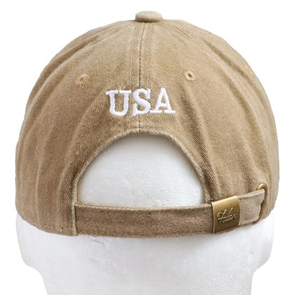 Falari USA Flag Embroidered Baseball Cap, Low Profile Adjustable Dad Hat, 100% Cotton, Pre-Washed - color: Khaki