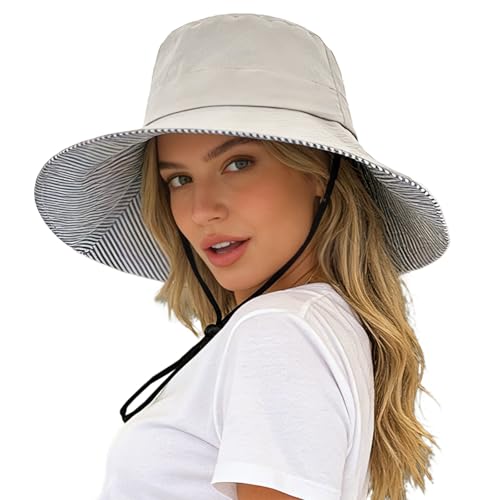 Sun Hats for Women Wide Brim Foldable Beach Hat UV UPF50+ Summer Sun Protection Bucket Hat for Outdoor, Gardening, Travel - color: Light Gray