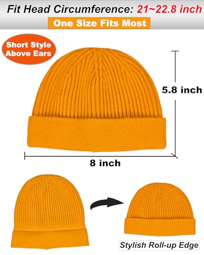 vidsel Thin Wool Fisherman Beanie for Men Short Knit Cuff Trawler Watch Hat - color: 1pcs-yellow