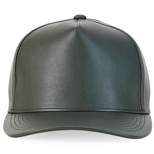 Trendy Apparel Shop PU Leather 5 Panel Structured High Profile Snapback Cap - color: Olive