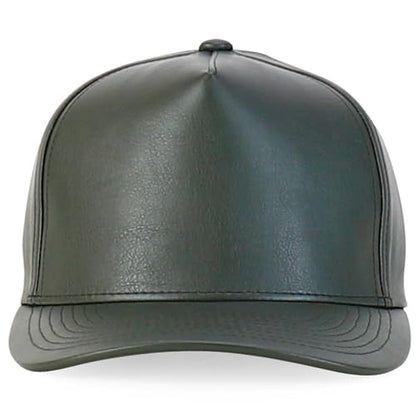 Trendy Apparel Shop PU Leather 5 Panel Structured High Profile Snapback Cap - color: Olive