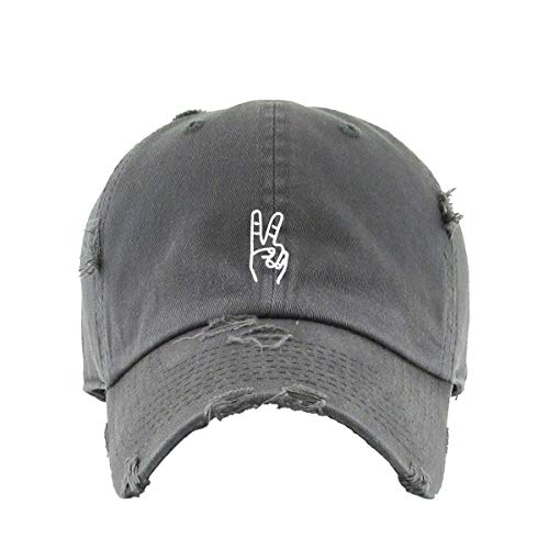 Peace Sign Vintage Baseball Cap Embroidered Cotton Adjustable Distressed Dad Hat - color: Dark Grey