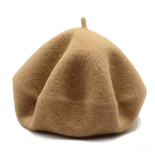 Wheebo Wool Beret Hat,Solid Color French Style Winter Warm Cap for Women Girls Lady - color: Camel