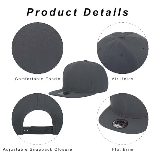 ZH Plain Flat Brim Snapback Baseball Caps Adjustable Blank Baseball Caps Wholesale 12 Pack - color: Dark Gray
