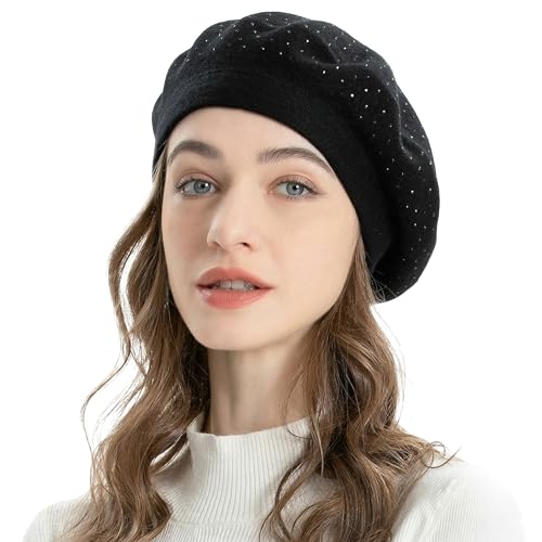 ZLYC Women French Beret Hat Reversible Solid Color Mosaic Warm Artist Cap - color: Black