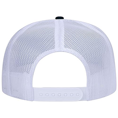 Ashen Fane Polyester Foam Front 5 Panel High Crown Mesh Back Trucker Hat - color: Blk/Blk/Wht