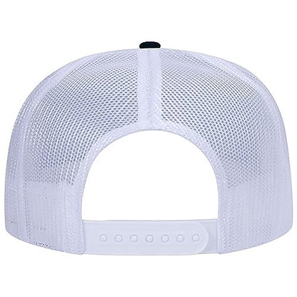 Ashen Fane Polyester Foam Front 5 Panel High Crown Mesh Back Trucker Hat - color: Blk/Blk/Wht