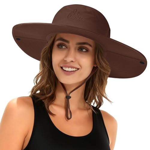 Cooltto L/XL/XXL Wide Brim Sun Hat UPF 50+ UV Protection Boonie Hat - color: Caramel, size: Medium-Large