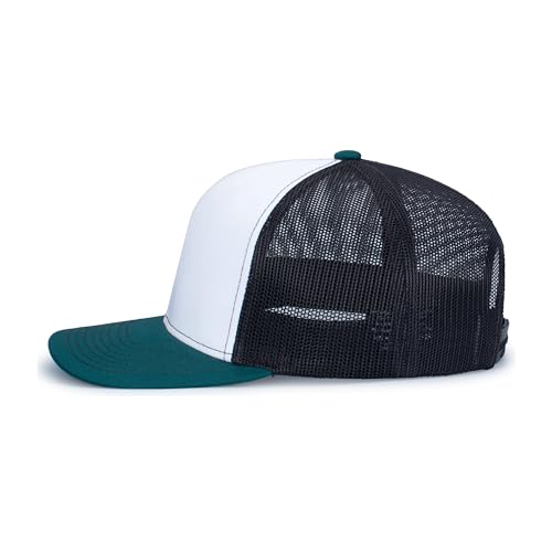 Pacific Headwear Contrast Stitch Trucker Snapback - color: White/Light Charcoal/Dark Teal
