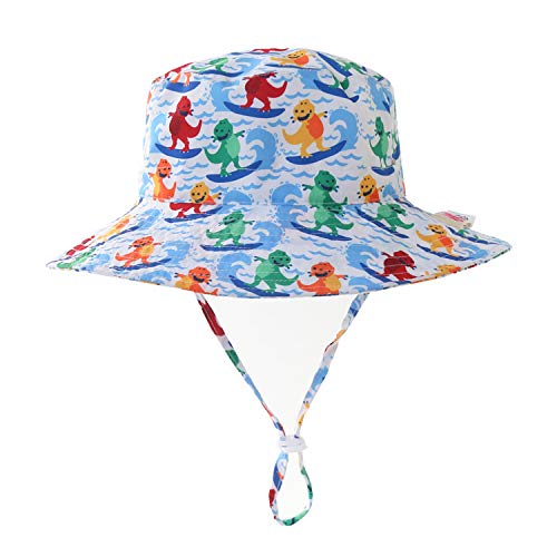 Home Prefer UPF50+ Wide Brim Sun Hat Boys Girls Sun Protection Hat Zoo Beach Swim Safari Bucket Hat for Baby Toddler Kid - color: Dinosaur Surfer, size: 2-4T