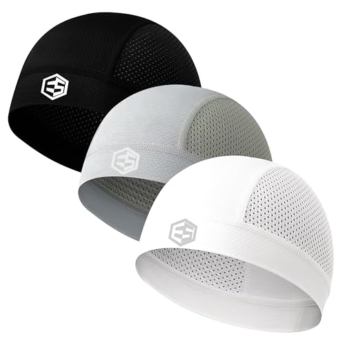 Breathable Mesh Skull Caps for Men Helmet Liner Sweat Head Cap - color: 3pc Black & White & Gray