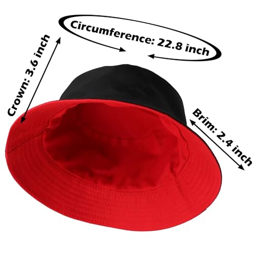 Bucket Hat for Men and Women 2-in-1 Reversible Sun Protection Fashion Flat Top Cap for Fishing Travel Beach Sports - color: Red-black