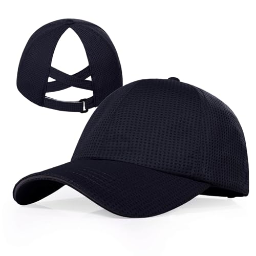 ZTL Womens High Ponytail Baseball Cap Performance Mesh Hat, Lightweight Quick Dry Race Day Running Hat with Reflective Trim - color: Navy