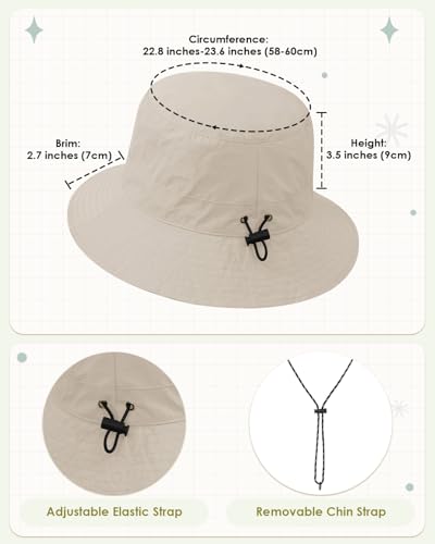 Kids UPF 50+ Waterproof Sun Hat, Packable Wide Brim Bucket Hat - color: Beige