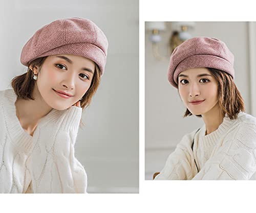 Women Winter Classic Beret Hat Newsboy Cap Painter Hats Houndstooth Beret Hats - color: Py06-pink