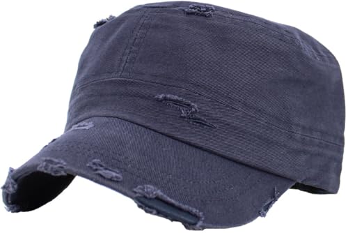 Vintage Distressed Cadet Army Cap Basic Everyday Military Style Hat - color: Navy Vintage Distressed