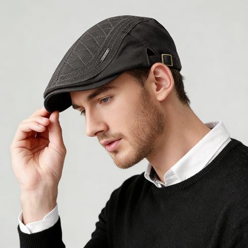 Initlove Mens Newsboy Cap Cotton Ivy Hat Beret Hats for Driving - color: A Grey