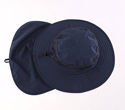 Home Prefer Outdoor UPF50+ Mesh Sun Hat Wide Brim Fishing Hat with Neck Flap Sun Hat for Men Women - color: Navy Blue