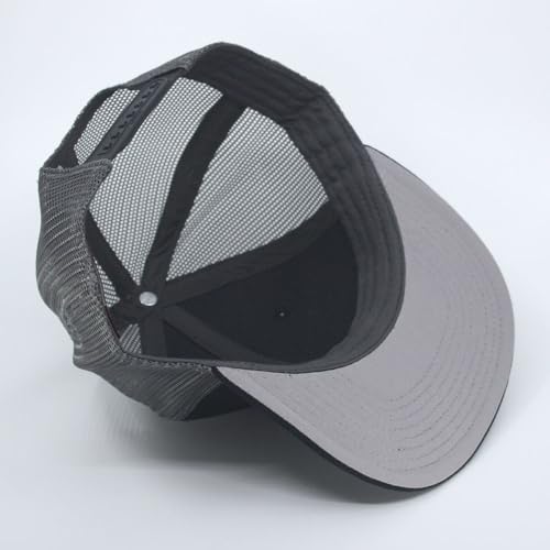 Plain Cotton Twill Flat Brim Mesh Adjustable Snapback Trucker Baseball Cap - color: Black