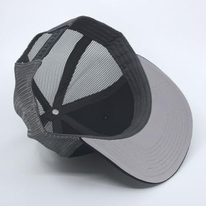 Plain Cotton Twill Flat Brim Mesh Adjustable Snapback Trucker Baseball Cap - color: Black