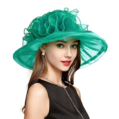 2026 Derby Hats for Women Ladies, Classy Organza Sun Hat, Church Tea Party Wedding Kentucky Fascinator Hat - color: A-4541-green