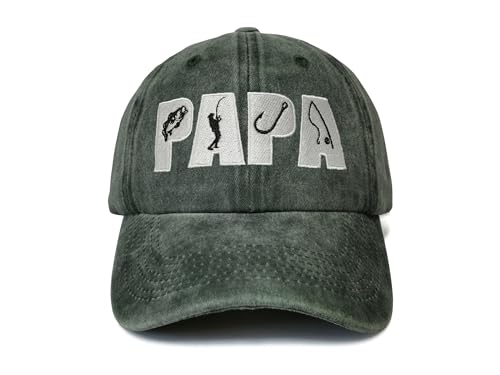 Papa Fishing Hats, Fisherman Gift for Grandpa Grandfather - color: Papa (Fishing - Washed Army Green)