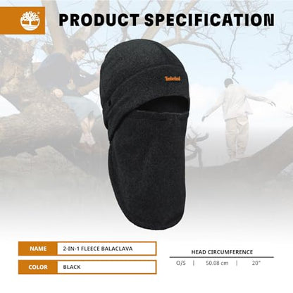 Timberland Men’s 2-in-1 Fleece Balaclava - Water Resistant, Convertible Hood with Face Cover, Soft Fleece for Cold Weather - color: Black