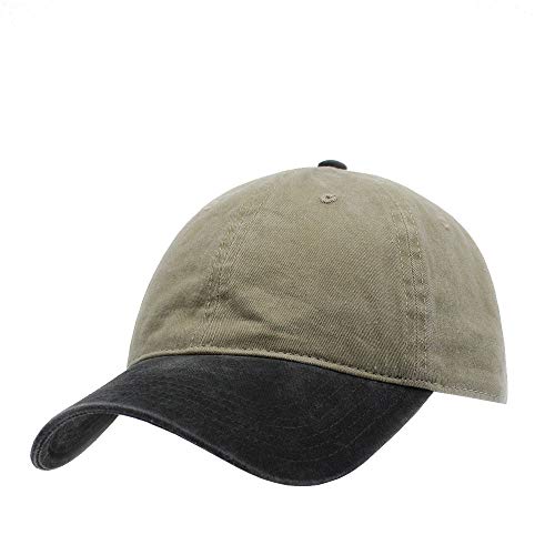 The Vintage Year Washed Cotton Low Profile Dad Hat, 6 Panel Soft Crown Baseball Cap, Brass Buckle, One Size Fits Most - color: Faded Black/Khaki