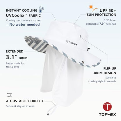 Unisex UVCoolix™ Cooling Sun Hat with Detachable Neck Flap - color: White, size: X-Large-XX-Large
