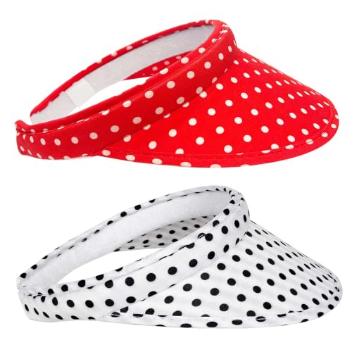 2 Pack Sun Visor Hats Women Men Clip On Wide Brim Visors Hat Outdoor Sports Golf Beach Travel Tennis Caps - color: Red White Polka Dot