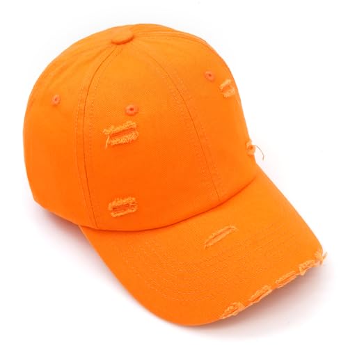 Distressed Baseball Cap for Men Women Cotton Dad Hat - color: Orange