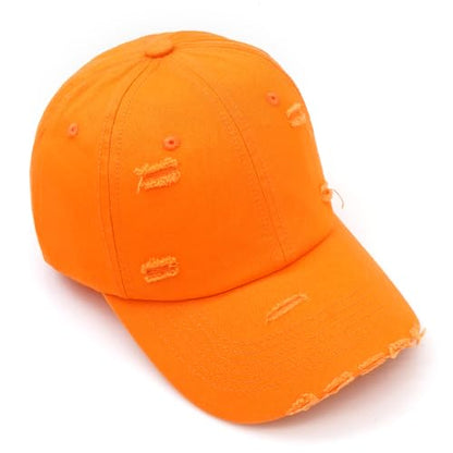 Distressed Baseball Cap for Men Women Cotton Dad Hat - color: Orange