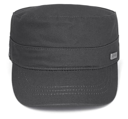 Unisex Flat Top Military Cadet Cap Outdoor Sun Hat - color: Square Label Gray