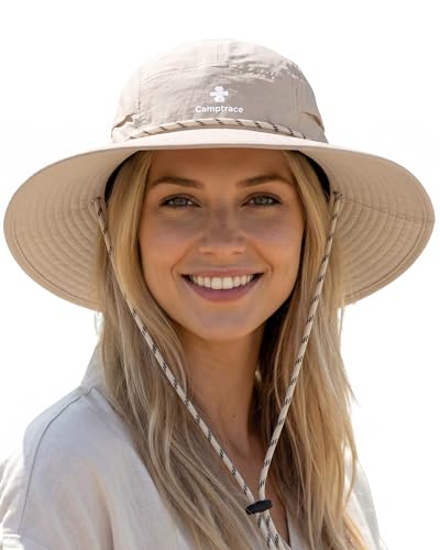 Camptrace Sun Hats for Women Men UV Protection Hiking Fishing Cap - color: Beige