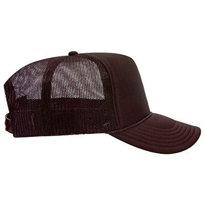 OTTO Wholesale 12 x Polyester Foam Front 5 Panel High Crown Mesh Back Trucker Hat - (12 Pcs) - color: Brown