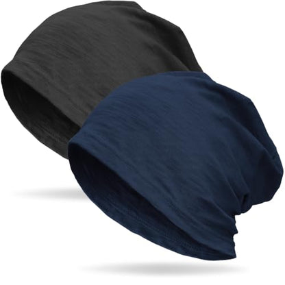 vidsel 100% Cotton Slouchy Beanie, Lightweight Summer Hats for Women Men - color: 2pcs Black+ Navy Blue, size: Medium