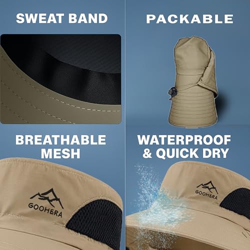 Sun Hat for Men & Women, Breathable Wide Brim Outdoor Fishing Hat with Face Cover & Neck Flap - color: Khaki