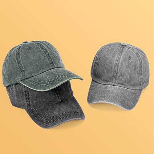 MEINICY 3 Packs Washed-Cotton Plain Baseball Cap, Adjustable Dad Hat - color: Black+gray+od Green