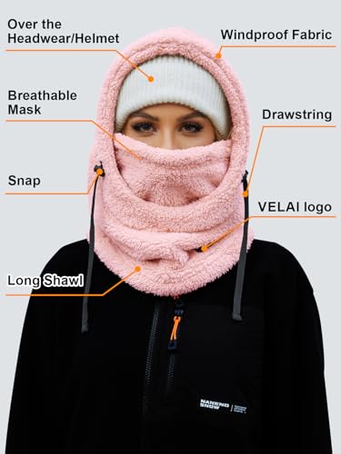 Balaclava Fleece Ski Mask Winter Face Masks Windproof Hooded Scarf - color: Pink
