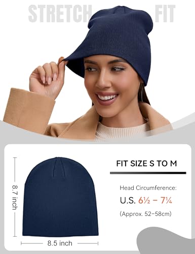 vidsel 100% Cotton Beanie Hat for Men Women, Soft Cuffless Knit Skull Cap - color: 1pc-navy Blue