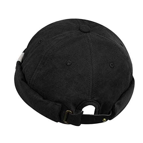 Croogo Cotton Brimless Hat for Men Rolled Cuff Docker Cap Casual Worker Hat - color: M-ct84-black