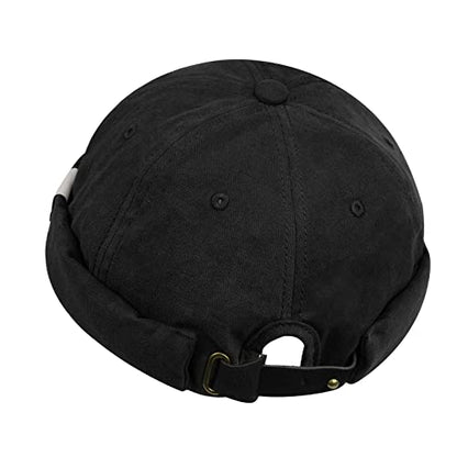 Croogo Cotton Brimless Hat for Men Rolled Cuff Docker Cap Casual Worker Hat - color: M-ct84-black