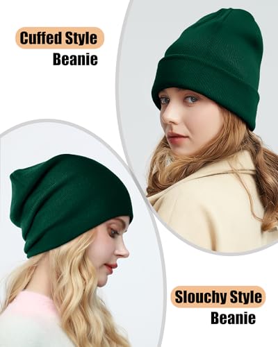 ROYBENS Satin Lined Beanie Hat for Women Men, Wool Knit Cuffed Winter Hats - color: 1pcs Wood Green