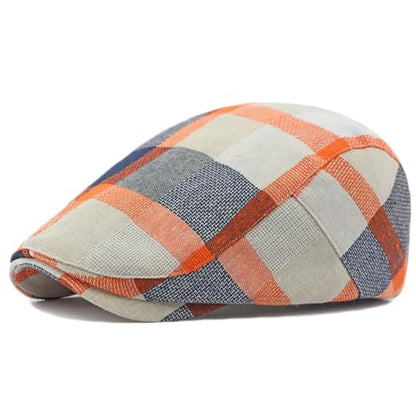 Plaid Newsboy Hats Flat Cap for Men Women Ivy Catsby Cabbie Driving Hat - color: Plaid-01-orange